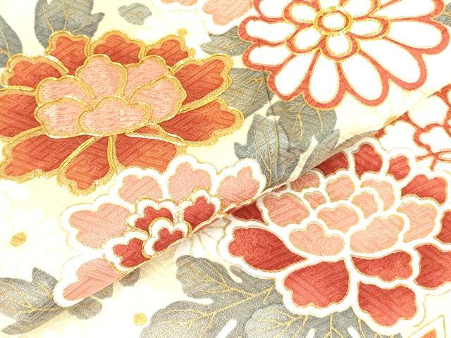 平和屋着物●訪問着 駒刺繍 舞蝶花文 金彩 正絹 逸品 未使用 DABF3703op