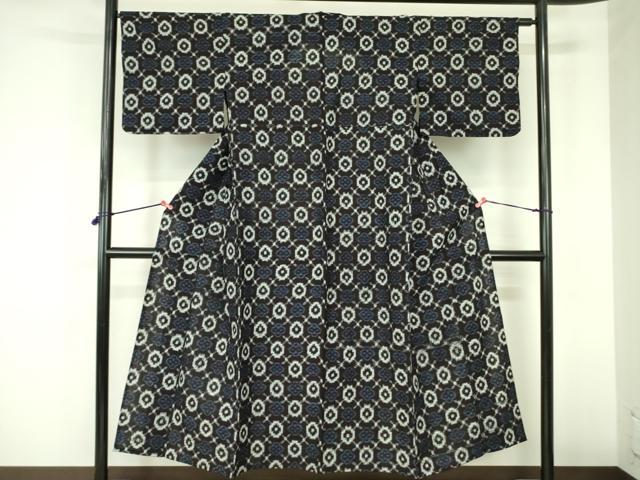 平和屋着物●久留米絣 単衣 花繋ぎ 綿 逸品 DABF3705op