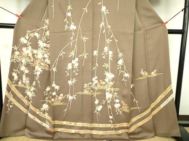 平和屋着物●創業460年・千總 訪問着 駒刺繍 枝垂れ桜 草花文 金彩 そごう百貨店扱い 正絹 逸品 DABF3709op