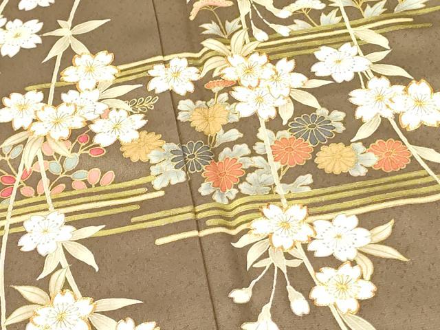 平和屋着物●創業460年・千總 訪問着 駒刺繍 枝垂れ桜 草花文 金彩 そごう百貨店扱い 正絹 逸品 DABF3709op