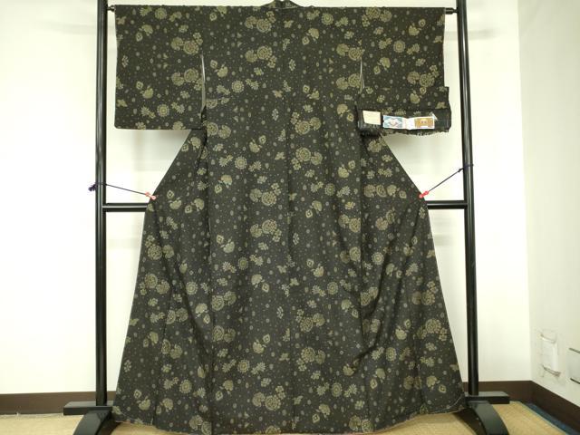 平和屋着物●本場大島紬 9マルキ 古代染色 純泥染 更紗花鳥文 高島屋扱い 証紙付き 正絹 逸品 DABF3728op