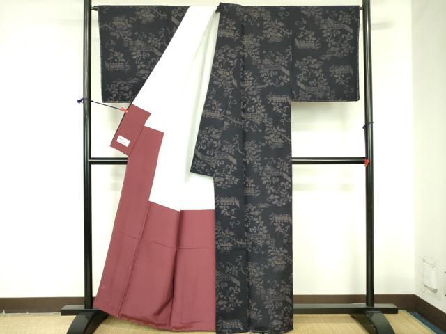 平和屋着物●上質な紬 藍華織 花唐草文 やまと誂製 証紙付き 正絹 逸品 DABF3730op