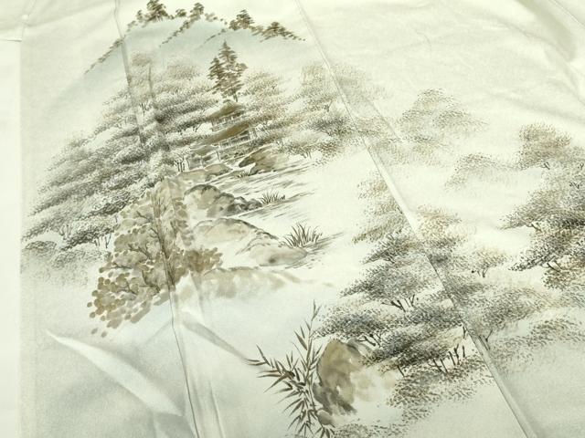 平和屋着物▼訪問着 手描き 風景文 暈し染め 金彩 正絹 逸品 DABF3749op