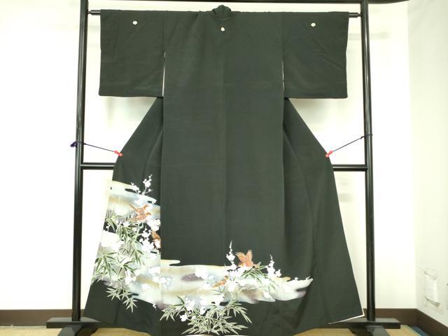 平和屋着物▼豪華黒留袖 刺繍 枝梅に小鳥 金彩 正絹 逸品 DABF3762op