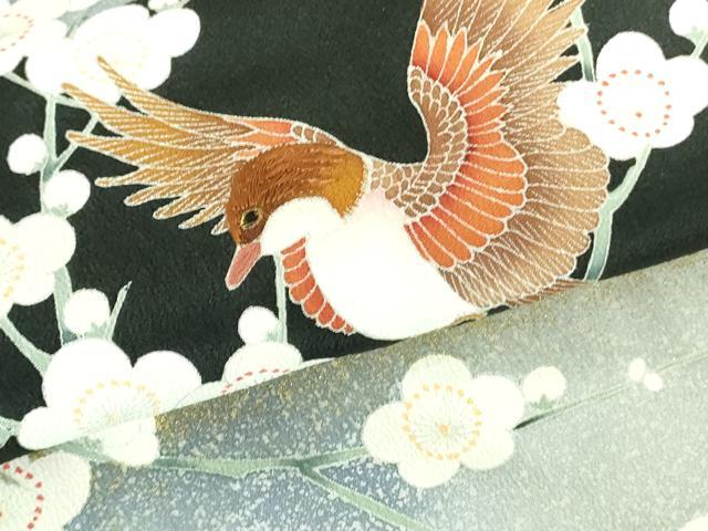平和屋着物▼豪華黒留袖 刺繍 枝梅に小鳥 金彩 正絹 逸品 DABF3762op