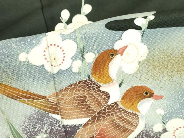 平和屋着物▼豪華黒留袖 刺繍 枝梅に小鳥 金彩 正絹 逸品 DABF3762op