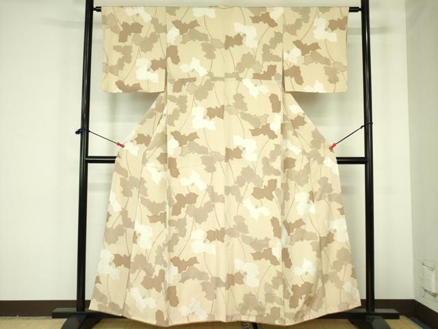 平和屋着物▼上質な小紋 地紋起こし 草花 正絹 逸品 DABF3764op