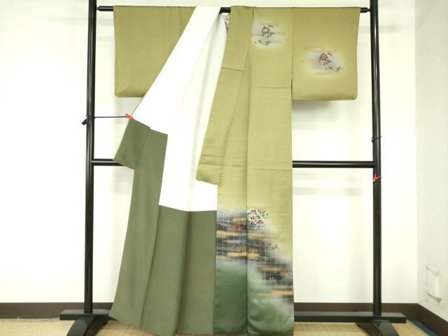 平和屋着物▼訪問着 螺鈿 舞蝶花文 暈し染め 金銀彩 正絹 逸品 DABF3766op