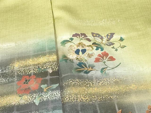平和屋着物▼訪問着 螺鈿 舞蝶花文 暈し染め 金銀彩 正絹 逸品 DABF3766op