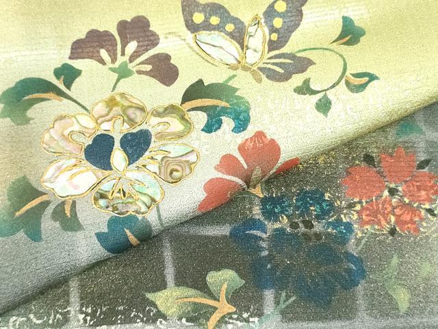 平和屋着物▼訪問着 螺鈿 舞蝶花文 暈し染め 金銀彩 正絹 逸品 DABF3766op