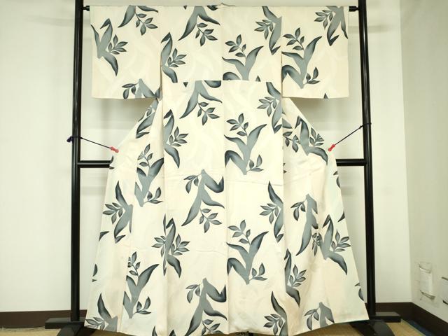 平和屋着物▼上質な小紋 地紋起こし 草葉文 正絹 逸品 DABF3775op