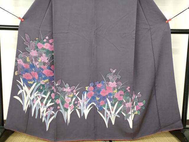 平和屋着物▼訪問着 手描き 草花 正絹 逸品 DABF3779op