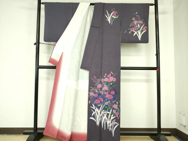 平和屋着物▼訪問着 手描き 草花 正絹 逸品 DABF3779op