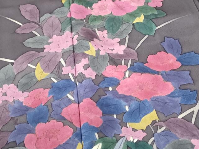 平和屋着物▼訪問着 手描き 草花 正絹 逸品 DABF3779op