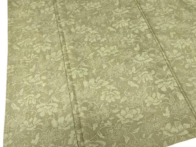 平和屋着物▽上質な小紋 単衣 紬地 型染 花唐草文 正絹 逸品 DABF3786op
