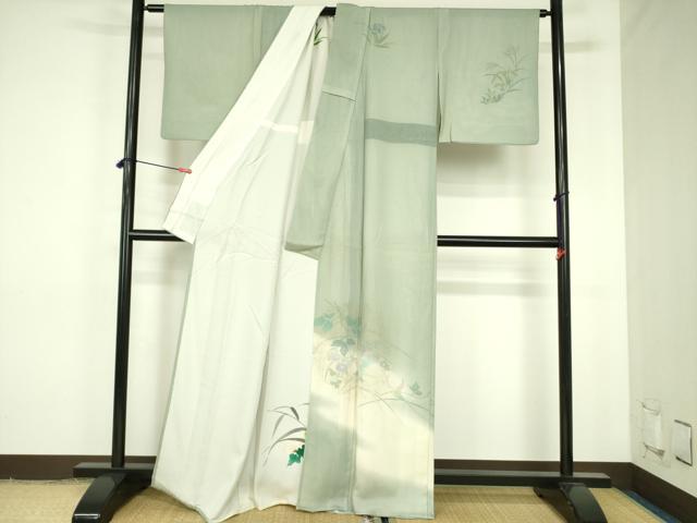 平和屋着物▽訪問着 無双 紗袷 紗×絽 草花 暈し染め 正絹 逸品 DABF3787op