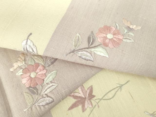 平和屋着物▽訪問着 単衣 紬地 総刺繍 舞花 正絹 逸品 DABF3788op