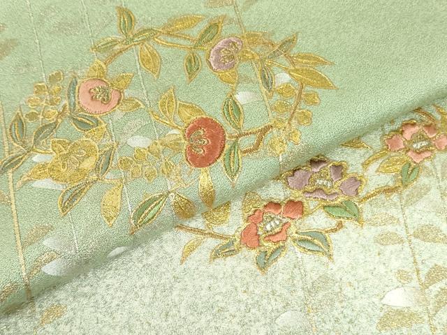 平和屋着物▽訪問着 単衣 刺繍 草花 暈し染め 金銀彩 正絹 逸品 DABF3792op