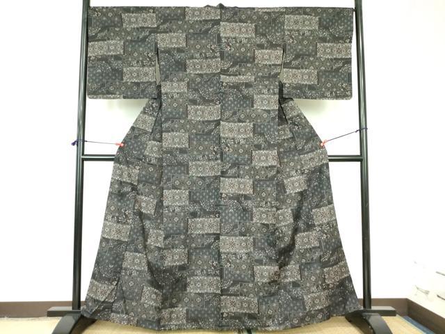 平和屋着物▽上質な紬 単衣 麻の葉花文 正絹 逸品 DABF3799op