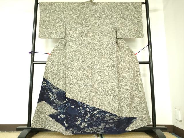 平和屋着物●色留訪問着 藍 風景花舟文 正絹 逸品 DABF3994op