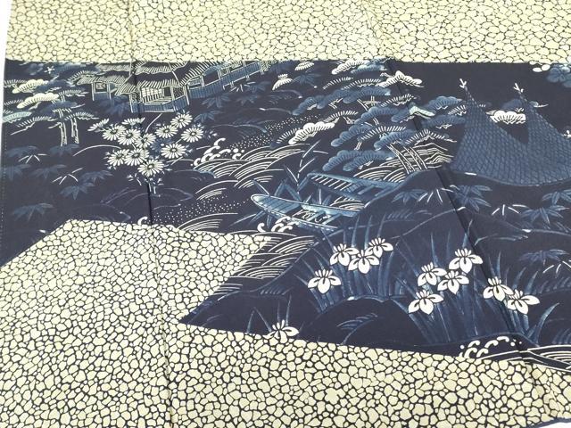 平和屋着物●色留訪問着 藍 風景花舟文 正絹 逸品 DABF3994op