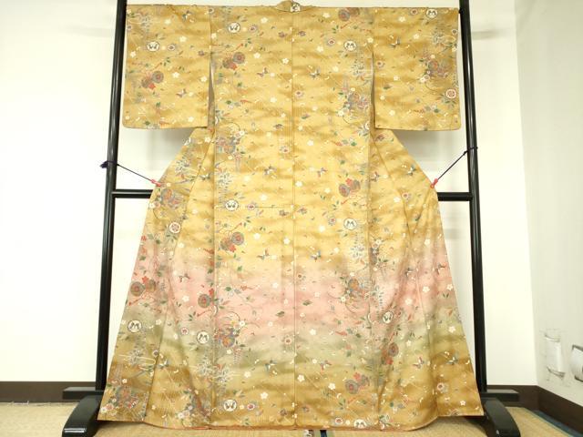 平和屋着物●訪問着 舞蝶花鼓文 暈し染め 金彩 正絹 逸品 DABF3997op