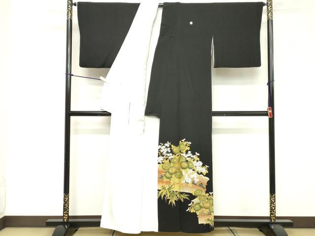 平和屋着物■豪華黒留袖 駒刺繍 草花文 金彩 正絹 逸品 DABF4109cd