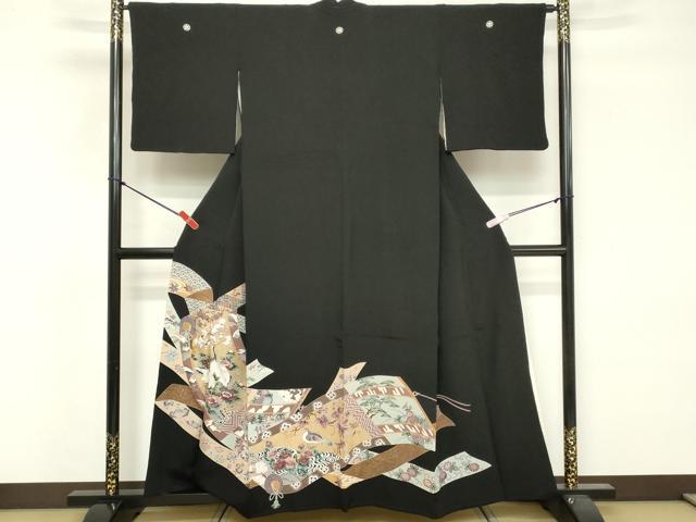平和屋着物■豪華黒留袖 駒刺繍 花鳥文 宝尽くし 金彩 正絹 逸品 DABF4115cd