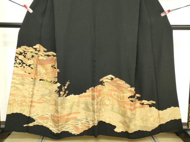 平和屋着物■豪華黒留袖 駒刺繍 風景文 金彩 正絹 逸品 DABF4137cd