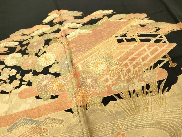 平和屋着物■豪華黒留袖 駒刺繍 風景文 金彩 正絹 逸品 DABF4137cd