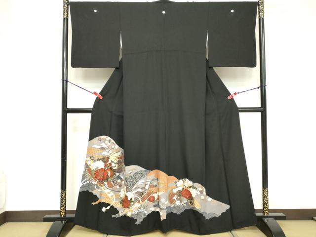 平和屋着物■豪華黒留袖 草花文 金彩 正絹 逸品 DABF4146cd