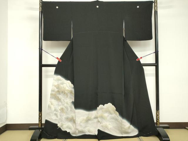 平和屋着物■豪華黒留袖 刺繍 枝松文 暈し染め 金彩 正絹 逸品 DABF4149cd