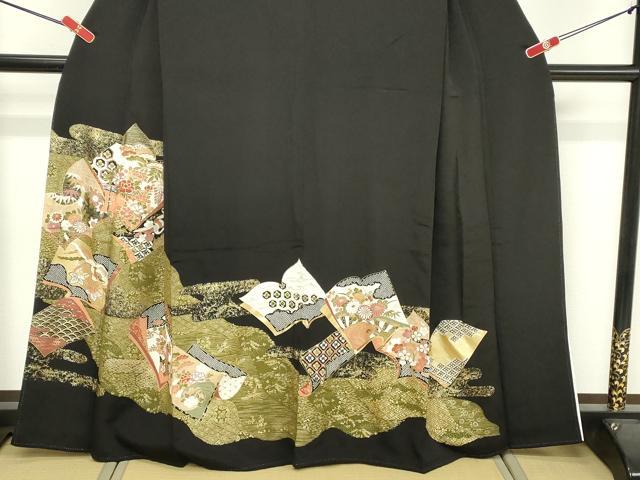 平和屋着物■豪華黒留袖 冊子花文 金彩 正絹 逸品 DABF4150cd