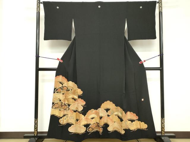 平和屋着物■豪華黒留袖 作家物 駒刺繍 花松文 金彩 正絹 逸品 DABF4163cd