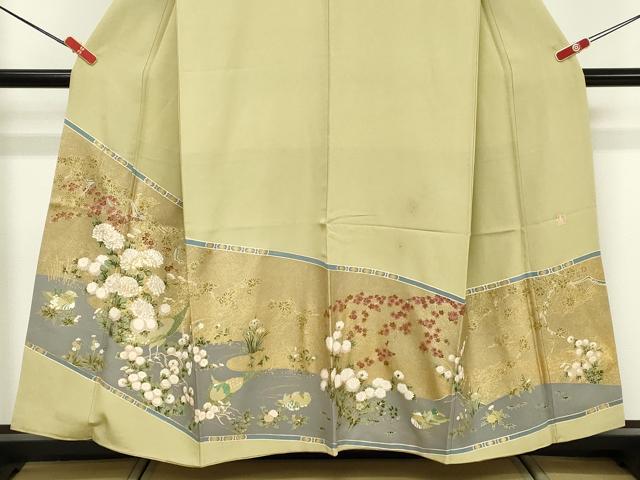 平和屋着物■豪華色留袖 作家物 駒刺繍 流水花鳥文 金彩 正絹 逸品 DABF4192cd