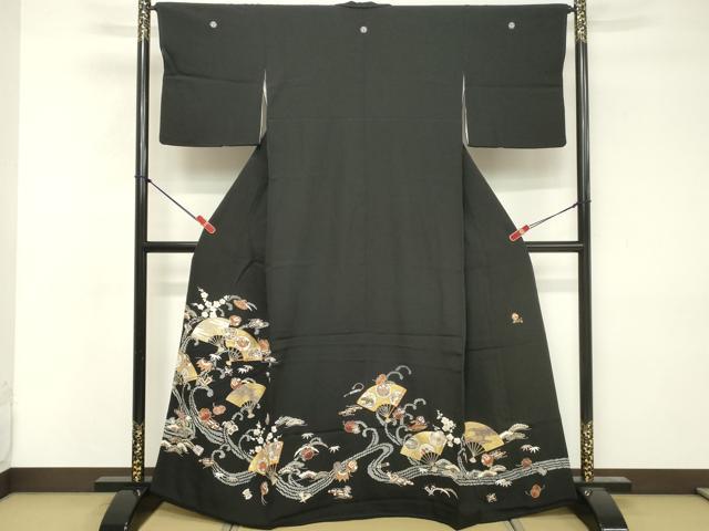 平和屋着物■豪華黒留袖 駒刺繍 流水扇面花文 宝尽くし 金彩 正絹 逸品 DABF4199cd