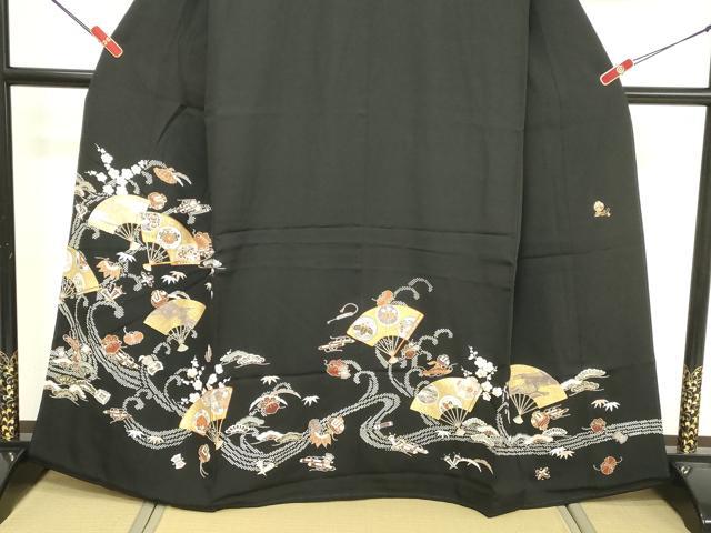 平和屋着物■豪華黒留袖 駒刺繍 流水扇面花文 宝尽くし 金彩 正絹 逸品 DABF4199cd