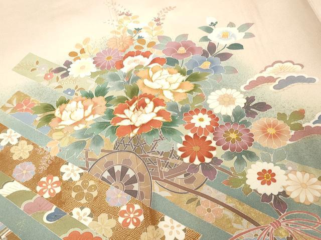 平和屋着物■豪華色留袖 駒刺繍 花車文 暈し染め 金彩 正絹 逸品 DABF4216cd