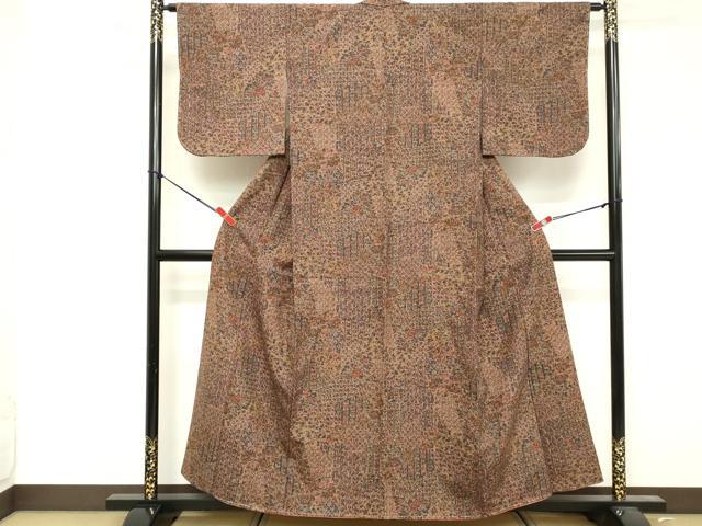 平和屋着物■上質な小紋 紬地 更紗花文 正絹 逸品 未使用 DABF4231cd