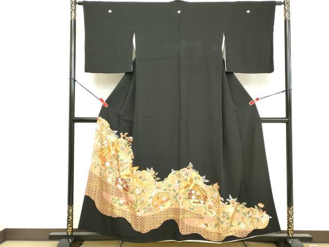 平和屋着物■豪華黒留袖 駒刺繍 鳳凰花文 金彩 正絹 逸品 DABF4246cd