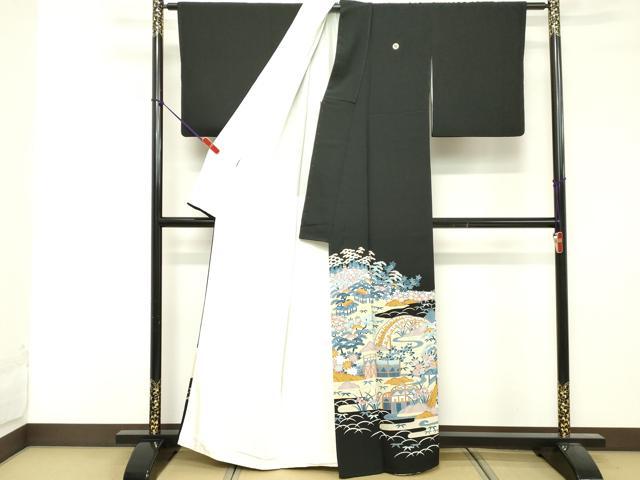 平和屋着物■豪華黒留袖 作家物 渡橋風景文 正絹 逸品 DABF4440cd