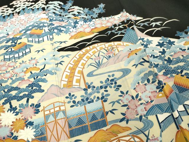 平和屋着物■豪華黒留袖 作家物 渡橋風景文 正絹 逸品 DABF4440cd