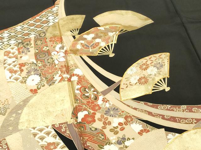 平和屋着物■豪華黒留袖 駒刺繍 扇面花文 金彩 正絹 逸品 DABF4453cd