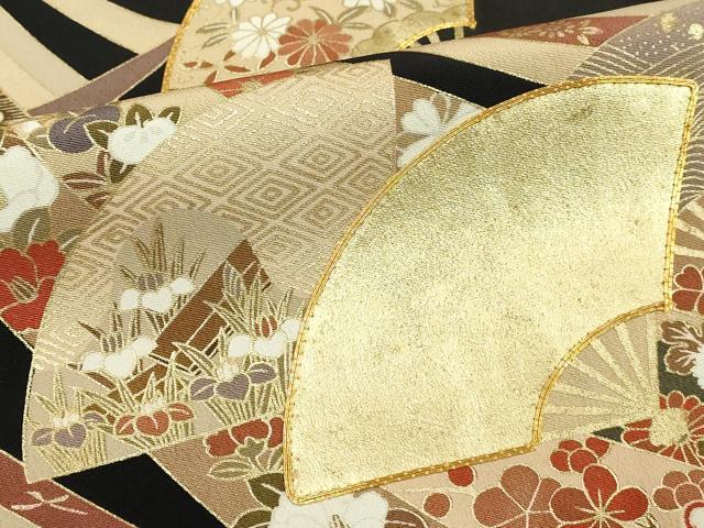 平和屋着物■豪華黒留袖 駒刺繍 扇面花文 金彩 正絹 逸品 DABF4453cd