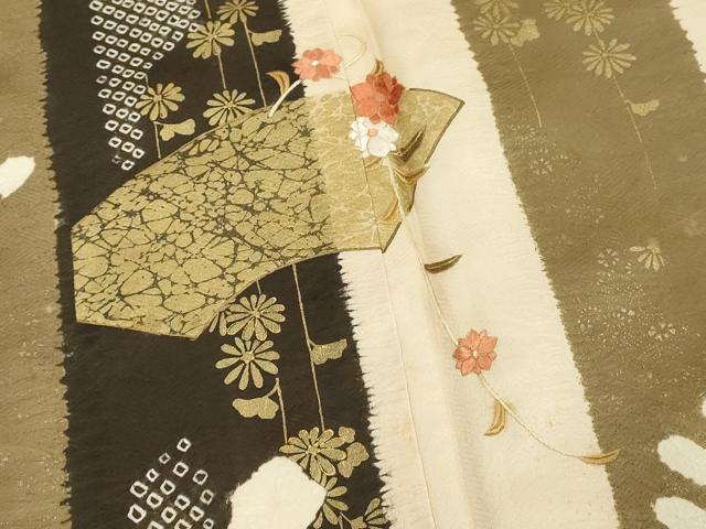 平和屋着物■訪問着 絞り 刺繍 地紙花文 金彩 正絹 逸品 DABF4462cd