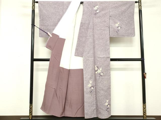 平和屋着物■訪問着 紬地 刺繍 枝花文 たたき染め 正絹 逸品 DABF4516cd
