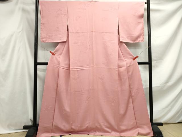 平和屋着物■上質な色無地 松竹梅 珊瑚色 ロング丈 正絹 逸品 DABF4527qa