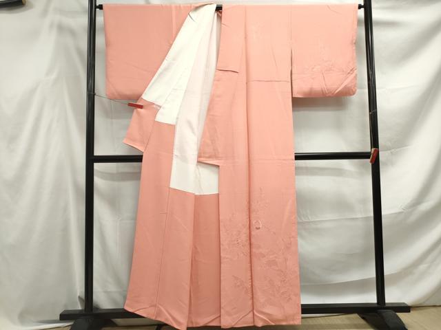 平和屋着物■中国三大刺繍 スワトウ刺繍 汕頭刺繍 総刺繍 無地絵羽訪問着 草花文 珊瑚色 正絹 逸品 DABF4550qa