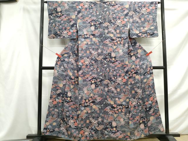 平和屋着物■上質な小紋 エ霞花文 正絹 逸品 DABF4600qa