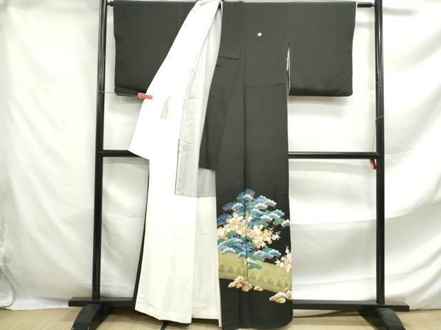 平和屋着物■豪華黒留袖 駒刺繍 枝梅松文 金彩 正絹 逸品 DABF4639qa